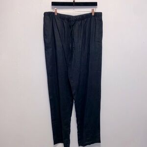 Orvis Size Large 100% Linen Black Lagenlook Relaxed Fit Drawstring Pants 3435